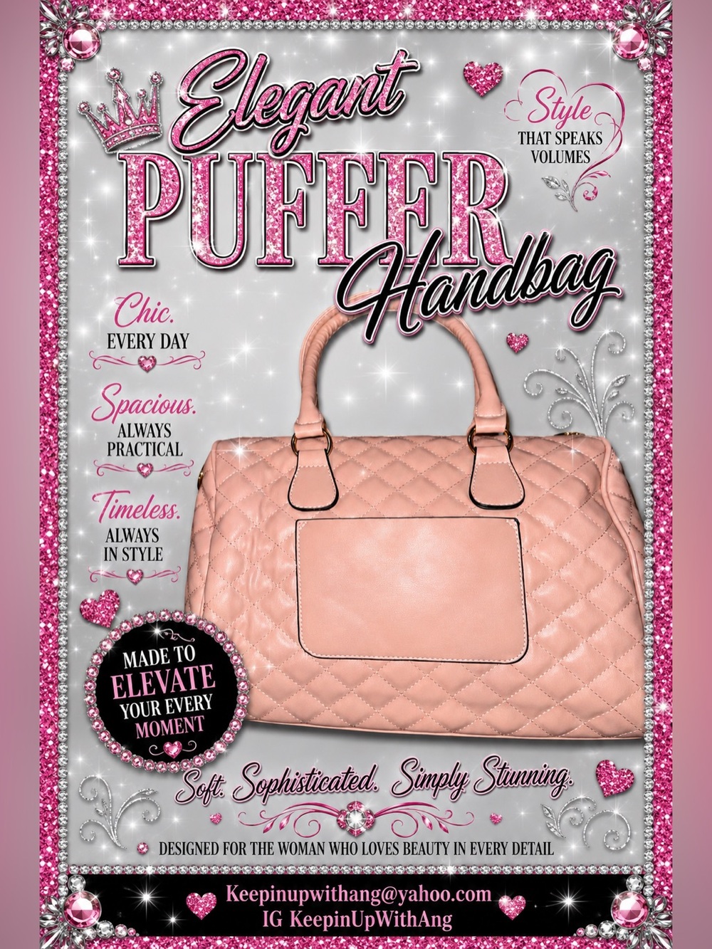 Elegant Puffer Fashion Handbag - Pink
